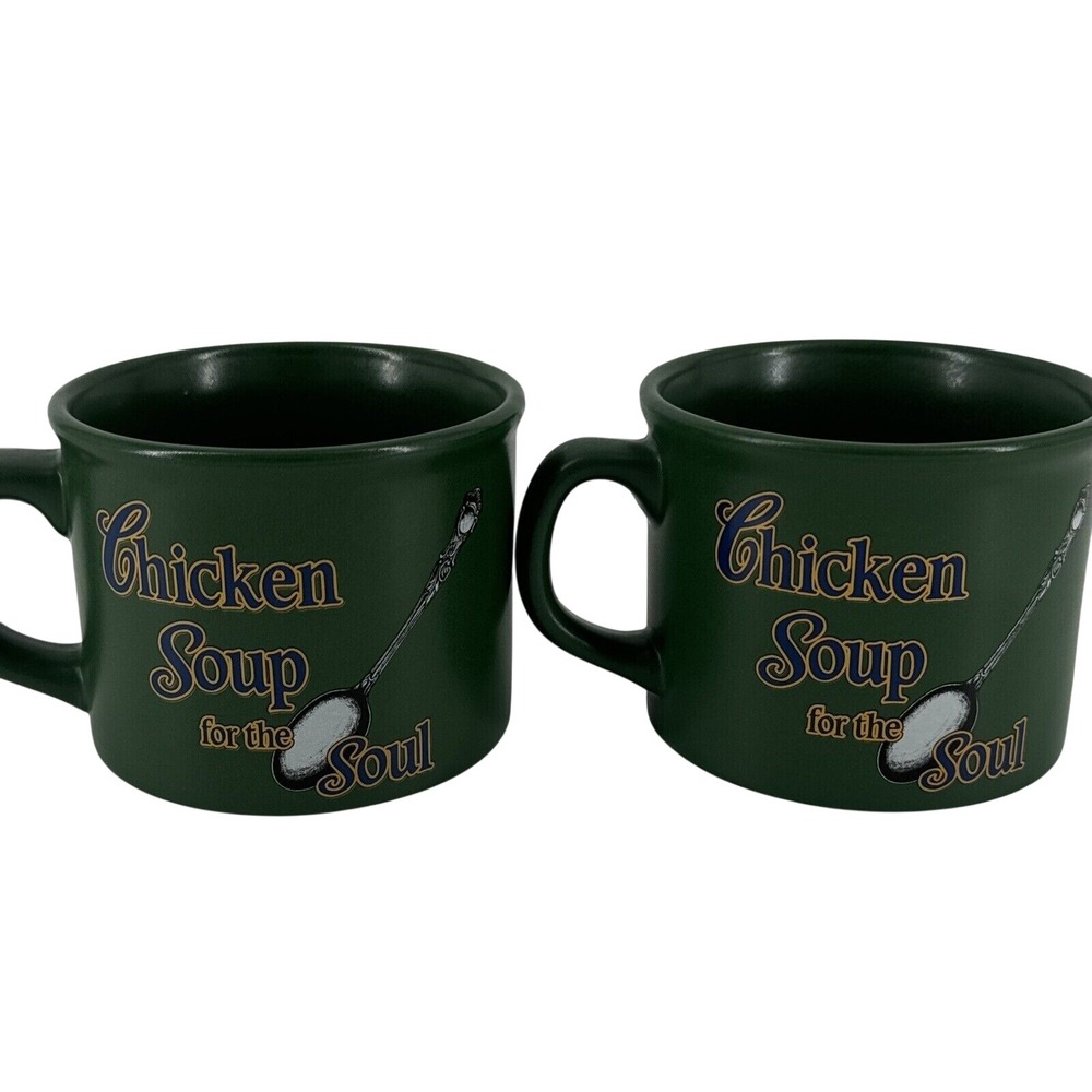 Soup Bowl Set 2 Chicken Soup for‎ the Soul Green 2005 Large Mugs Gift Christmas